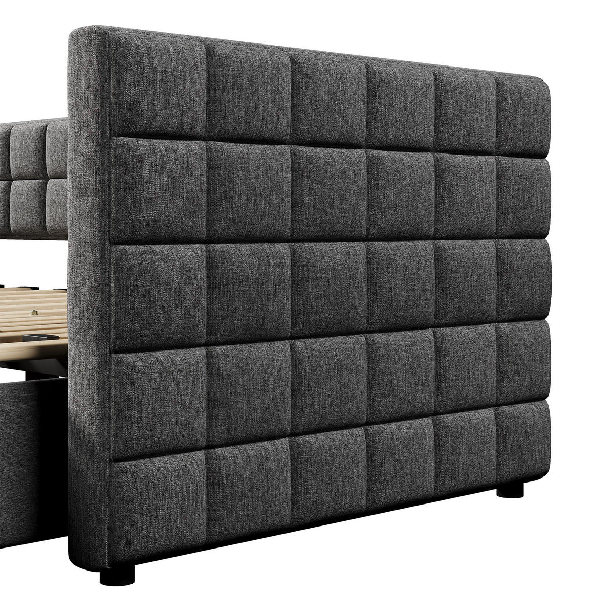 TAGESBETT 90/200 cm DE-04655, mit Ausziehbett und 2 Schubladen in Grau - Grau, Holzwerkstoff (90/200cm) - ComfortXL