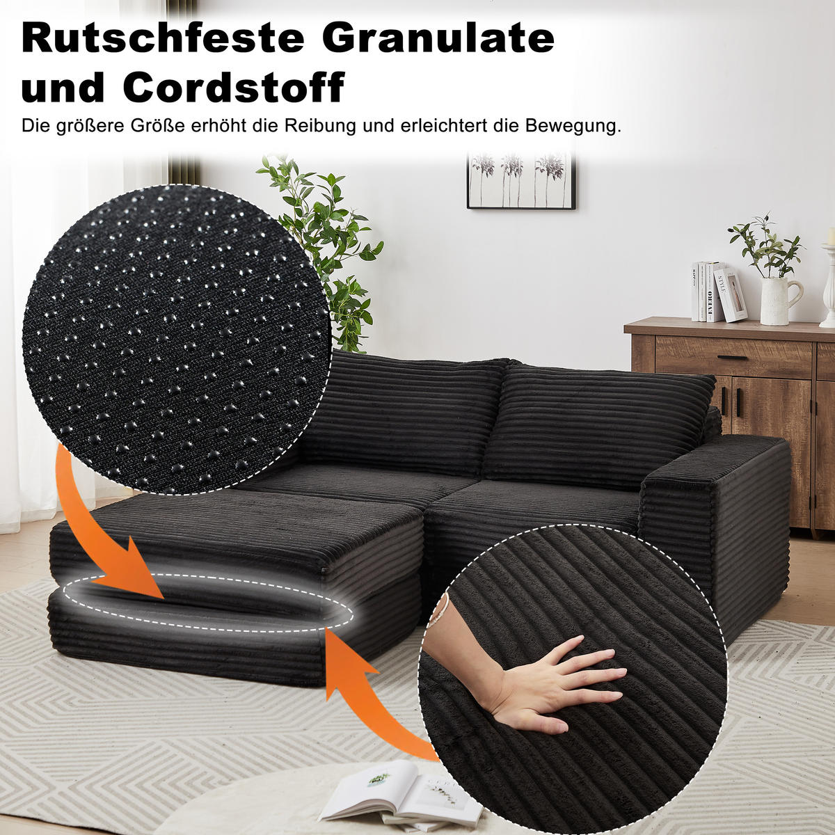ECKSOFA DE-34544 2-in-1 mit Fußstütze und Kissen Schwarz - Schwarz, Textil (169.5/194cm) - ComfortXL