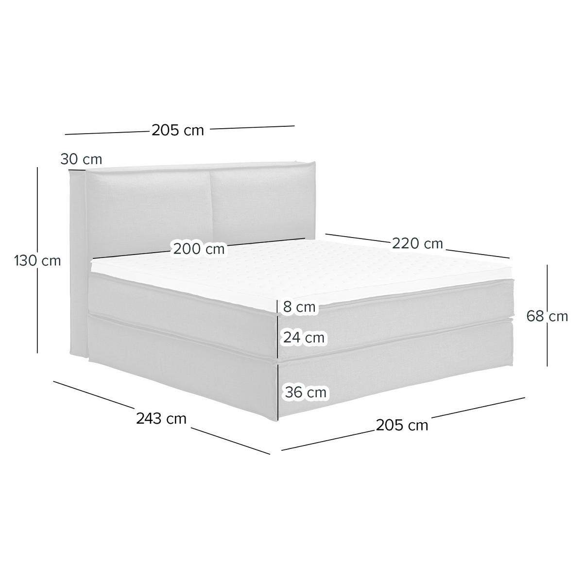 BOXSPRINGBETT mit Kopfteil - Premium - Grau, Textil (200/220cm) - home24