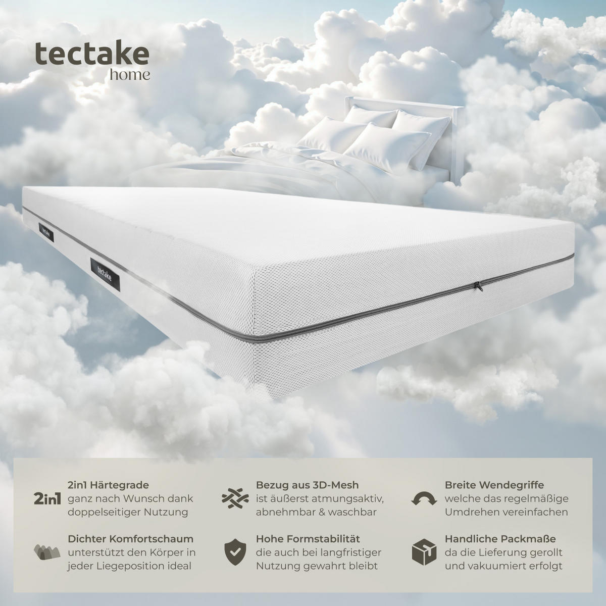 MATRATZE Sky,waschbarer Bezug aus atmungsaktivem 3D-Meshgewebe,weiß - Weiß, Textil - tectake