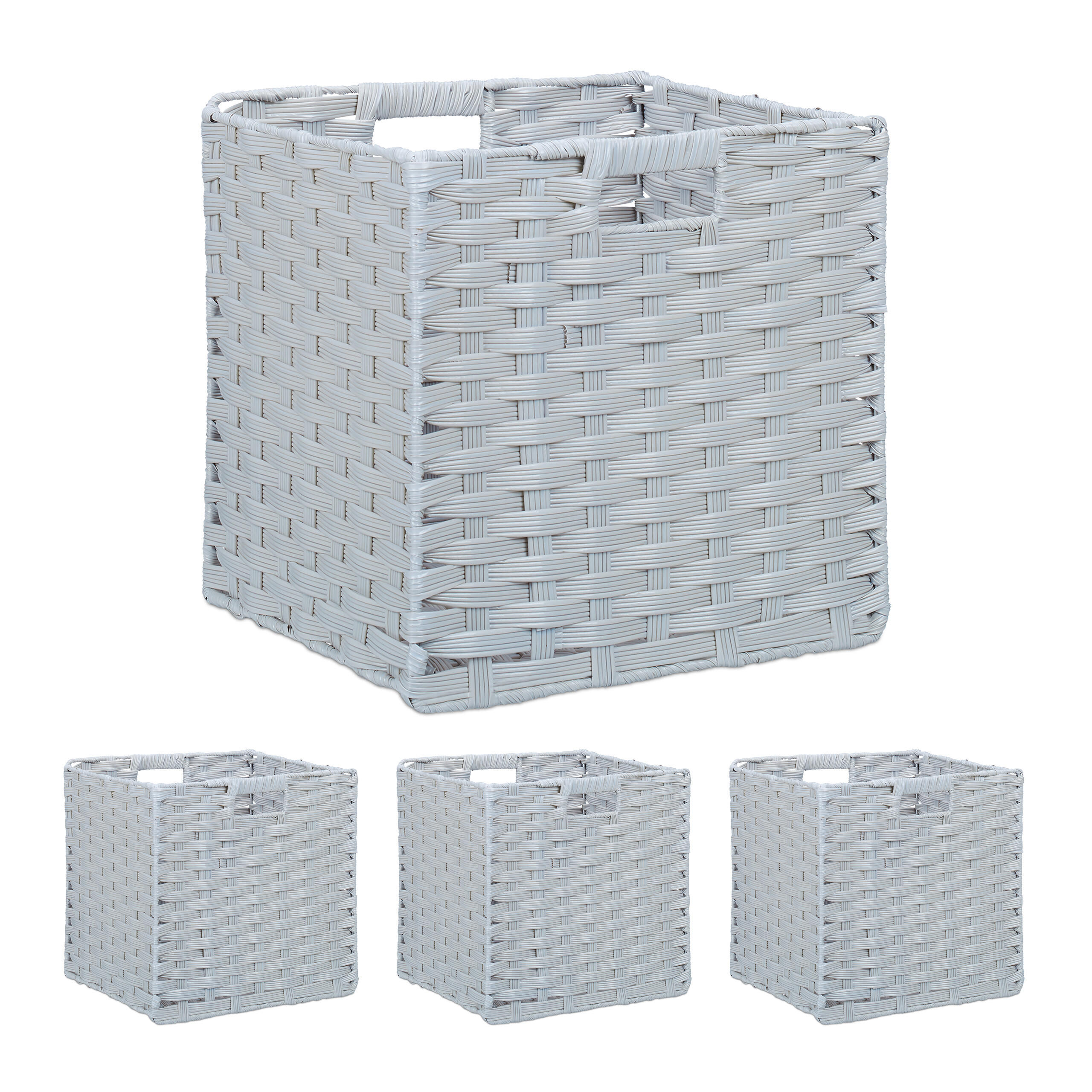 KOŠARA Siva 4-delni-set plastika zložljiva - siva, kovina/umetna masa (32/31/30cm) - Relaxdays