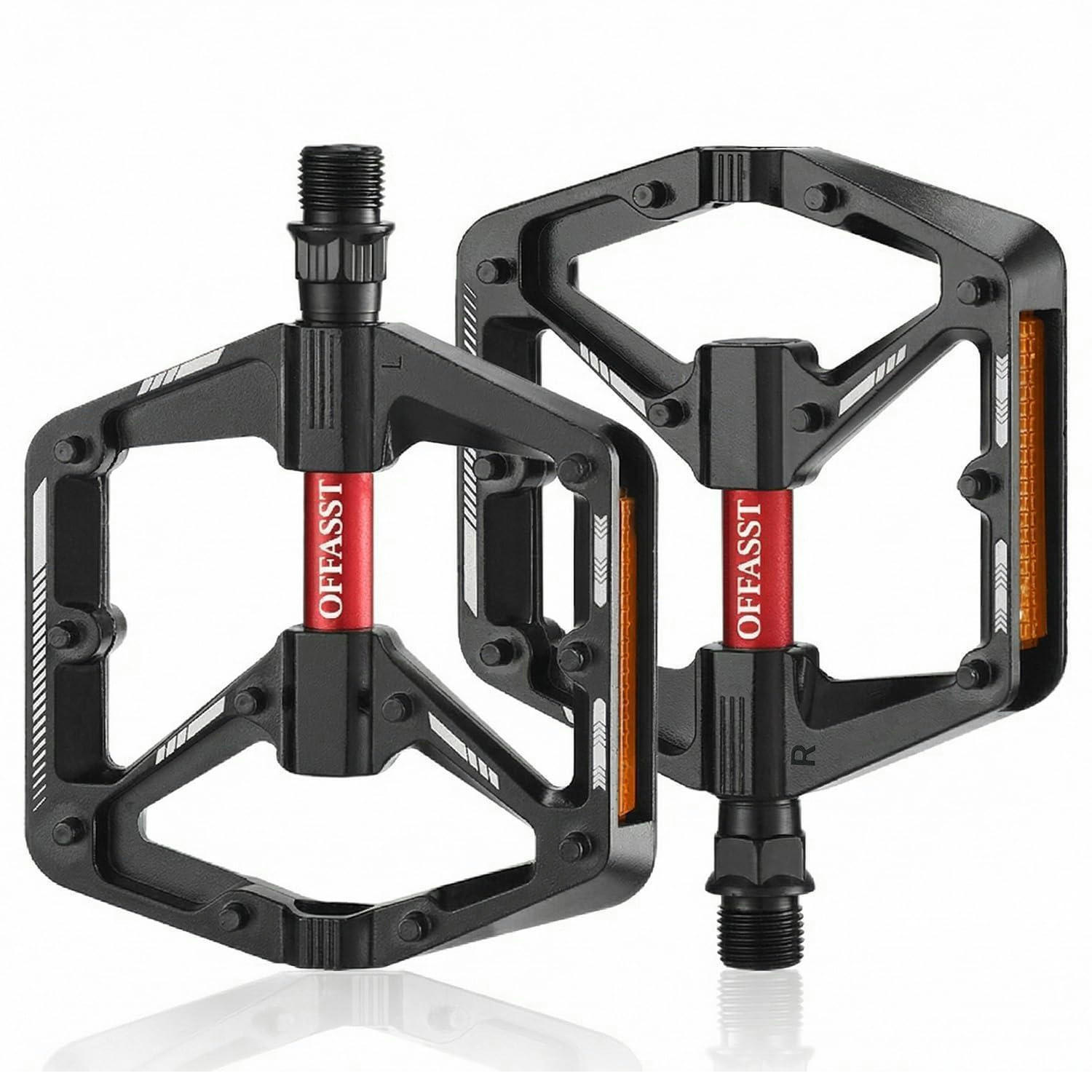 FAHRRADPEDALE Flats CNC-Aluminium mit 10 Anti-Rutsch-Stiften und Cr-Mo Achslager - Schwarz, Metall (13.3/2/10.4cm)