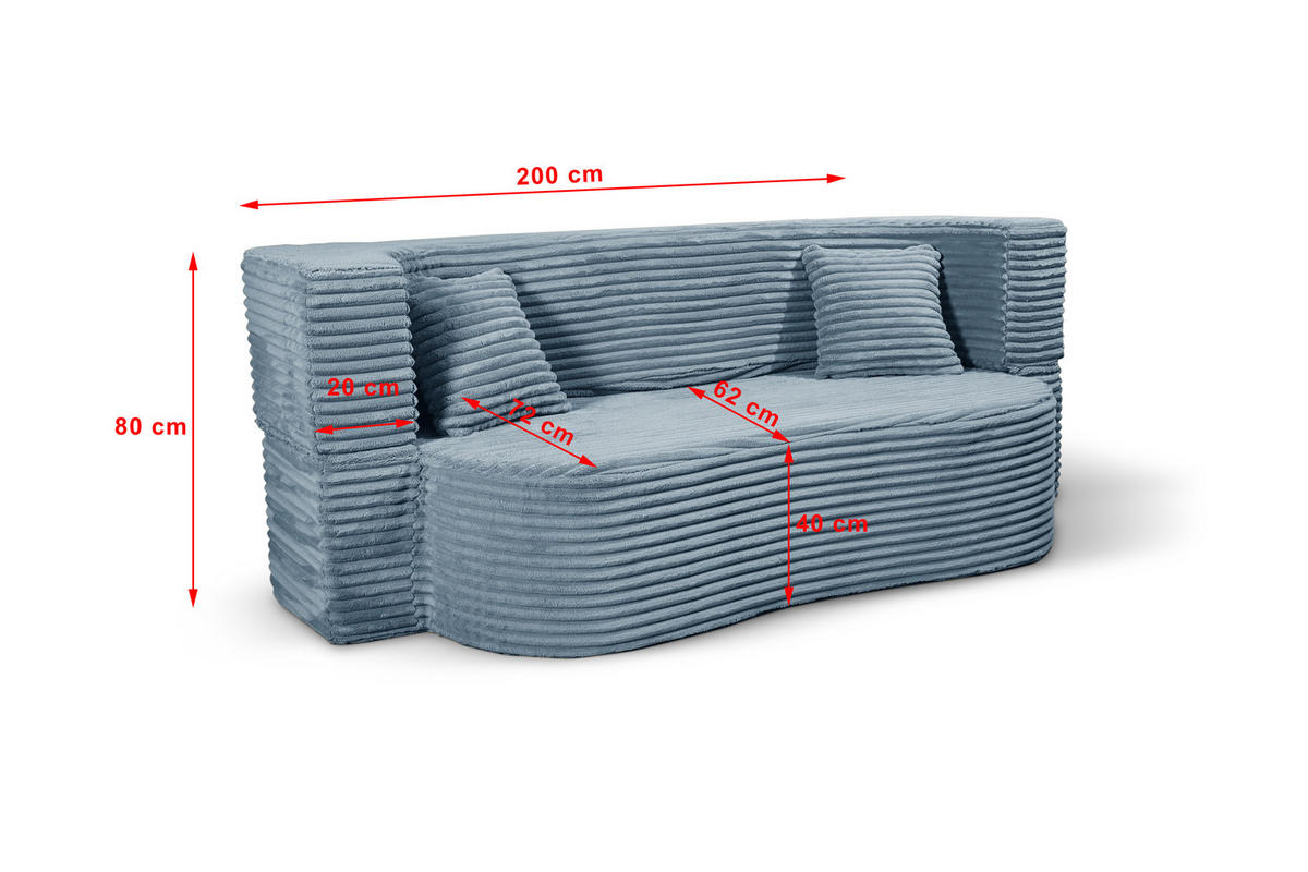 SCHLAFSOFA MYFOAM, Sofa mit Schlaffunktion, Farbe: Blau, Cordstoff - Hellblau, Textil (200/80/72cm) - Storez24