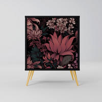 SIDEBOARD FLORAL WHISPER, Schwarz, 57,5x42x75,5 cm, Goldfarbene Metallfüße - Goldfarben/Multicolor, Holzwerkstoff/Metall (57.5/75.5/42cm) - SpaceRebels