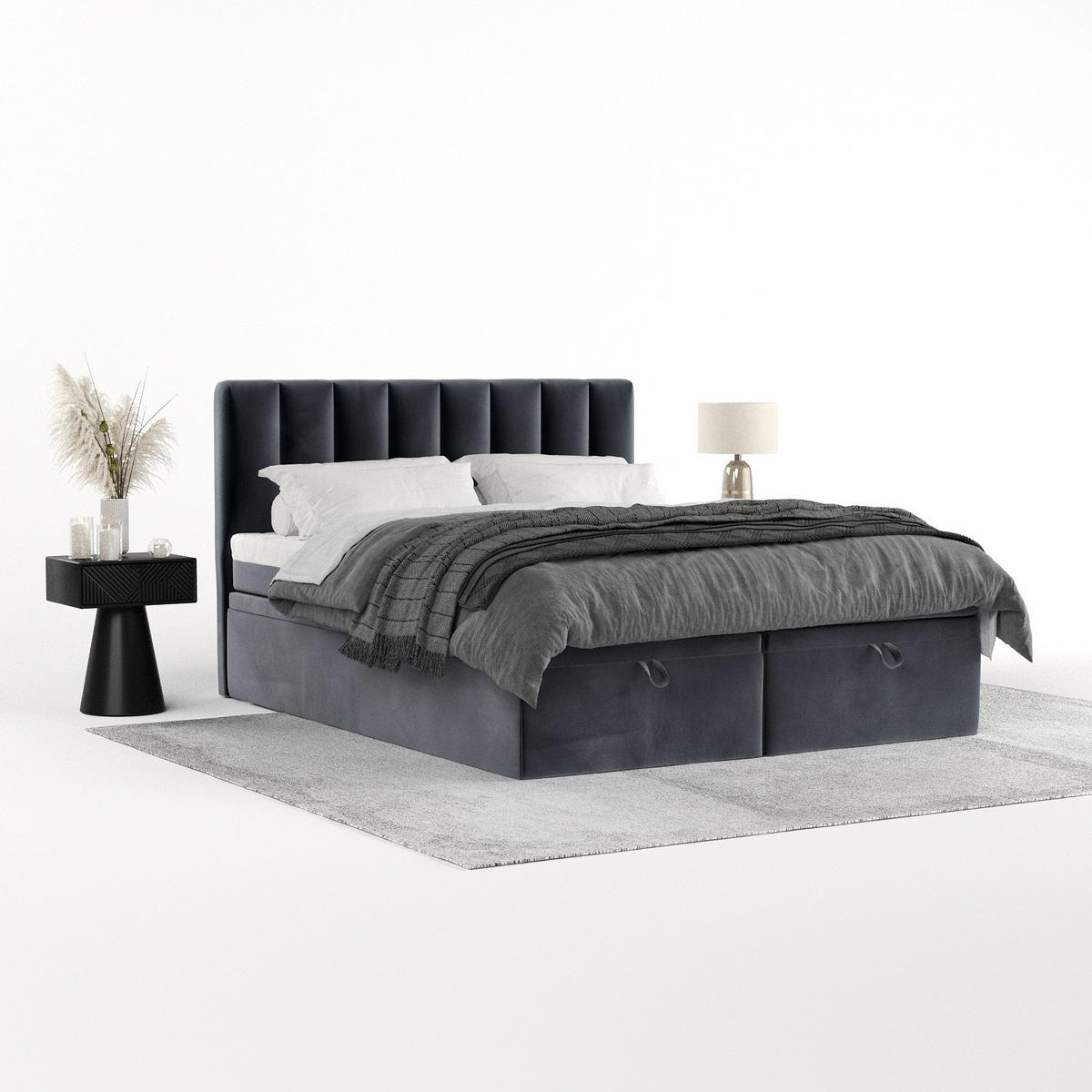 BOXBETT Lume 200/200 cm Dunkelgrau im Kronos Stoff - Dunkelgrau/Schwarz, Holz/Holzwerkstoff (200/200cm) - AltaBeds