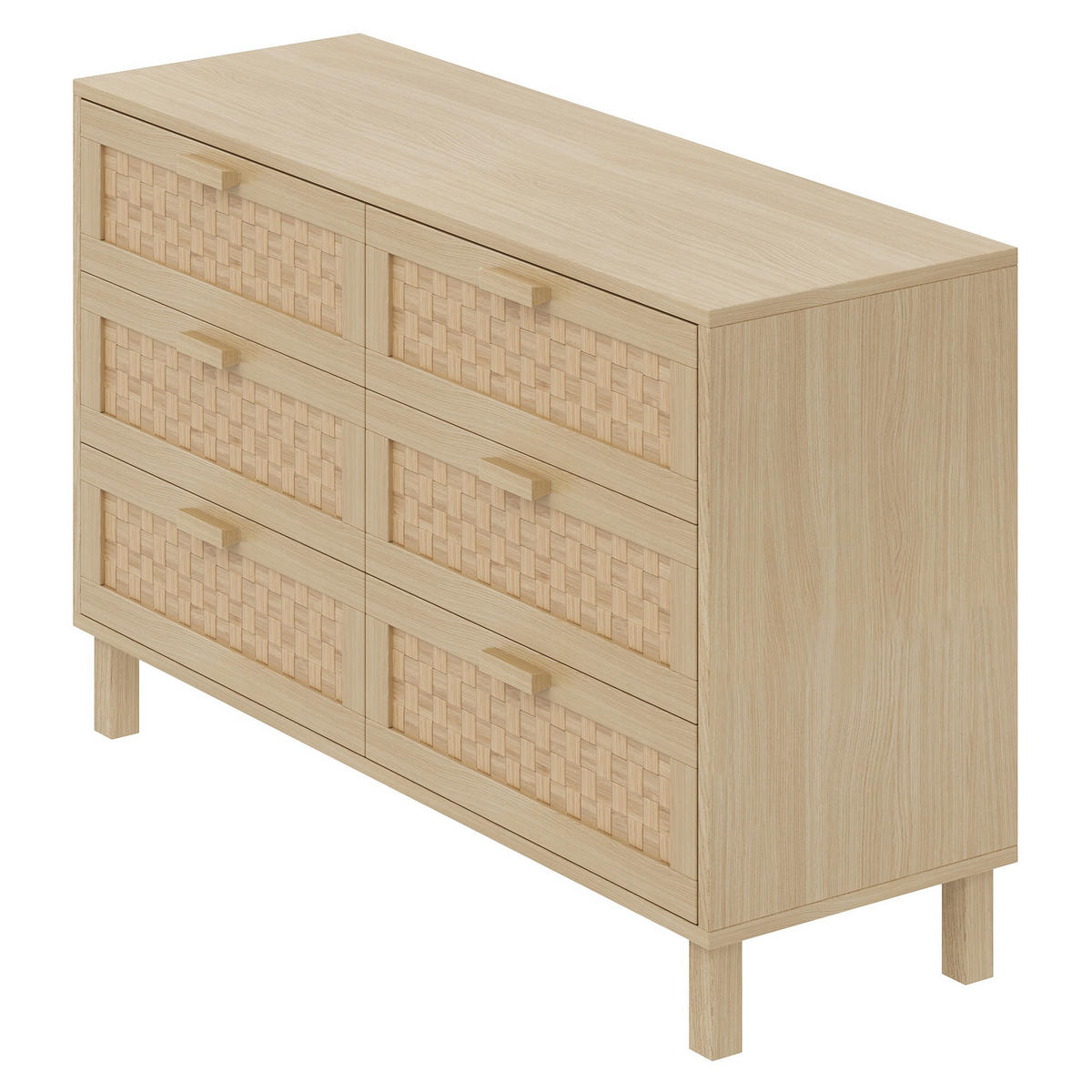 SIDEBOARD mit 6 Schubladen Rattan, 120/40/75cm - Buchefarben, Holzwerkstoff (120/75/40cm) - Urban Meuble