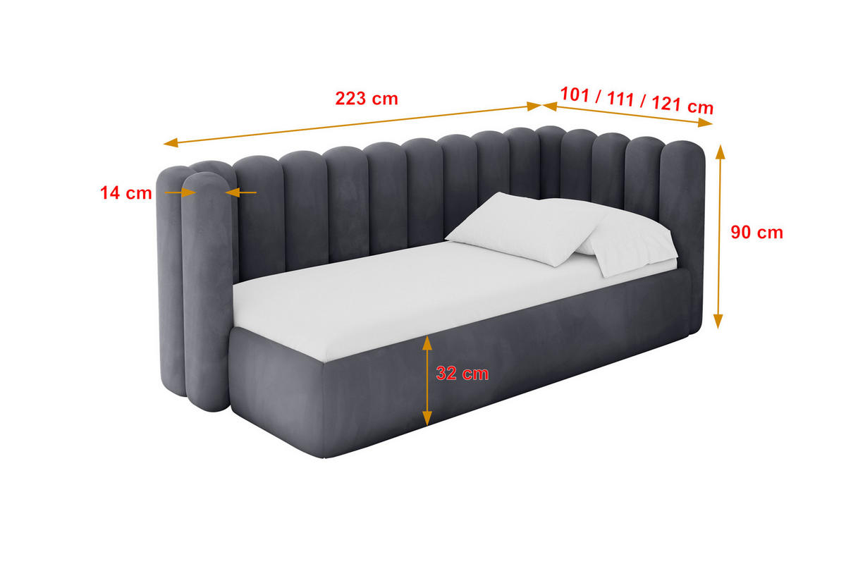 EINZELLBETT Jugendbett mit Bettkasten und Matratze H3/H4, Links - HUGY 100x200 Dunkelgrau - Dunkelgrau, Holzwerkstoff/Textil (100/200cm) - ALTDECOR
