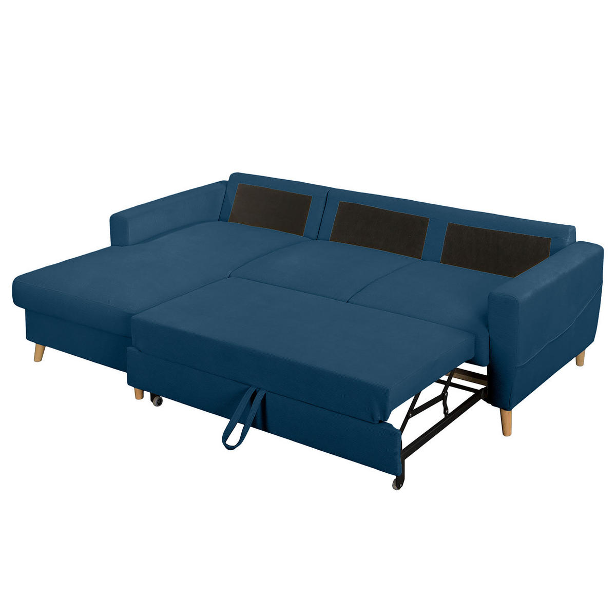 ECKSOFA mit Longchair - Blau/Braun, Holz/Textil (223/148cm) - home24