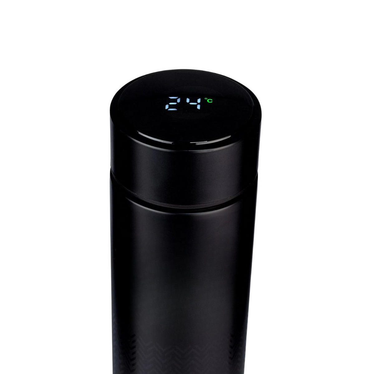 THERMOSFLASCHE 286 Schwarz, 500 ml, Edelstahl, Temperaturanzeige, Isolierflasche, Trinkflasche, Heiß Kalt, Thermobecher, Sport, Büro, Reise - Blau/Schwarz, Kunststoff/Metall (0.5L) - JUNG