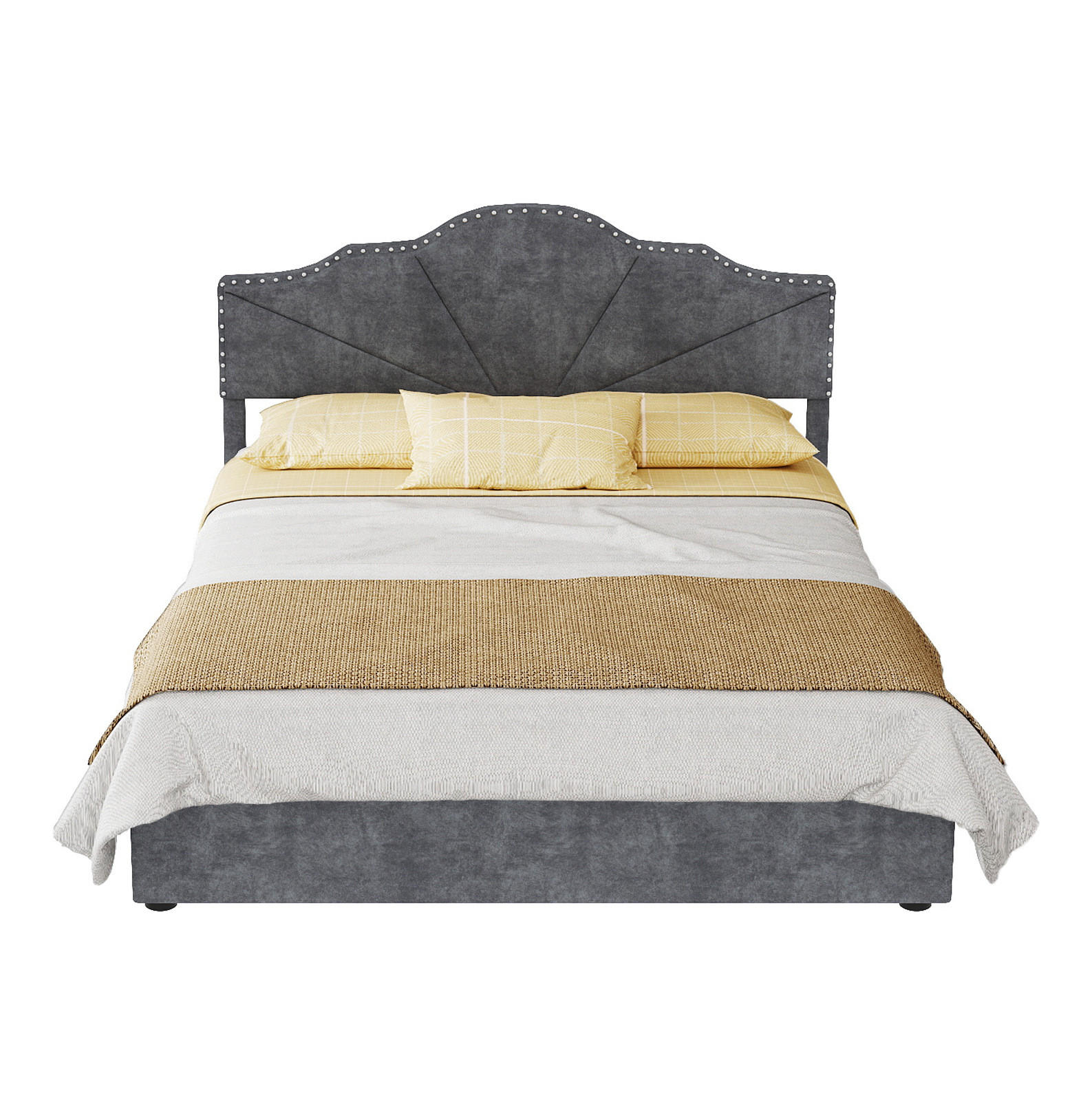 POLSTERBETT 140/200 cm grau aus Stoff und Metall mit Bettkasten - Grau, Textil (140/200cm) - OKWISH