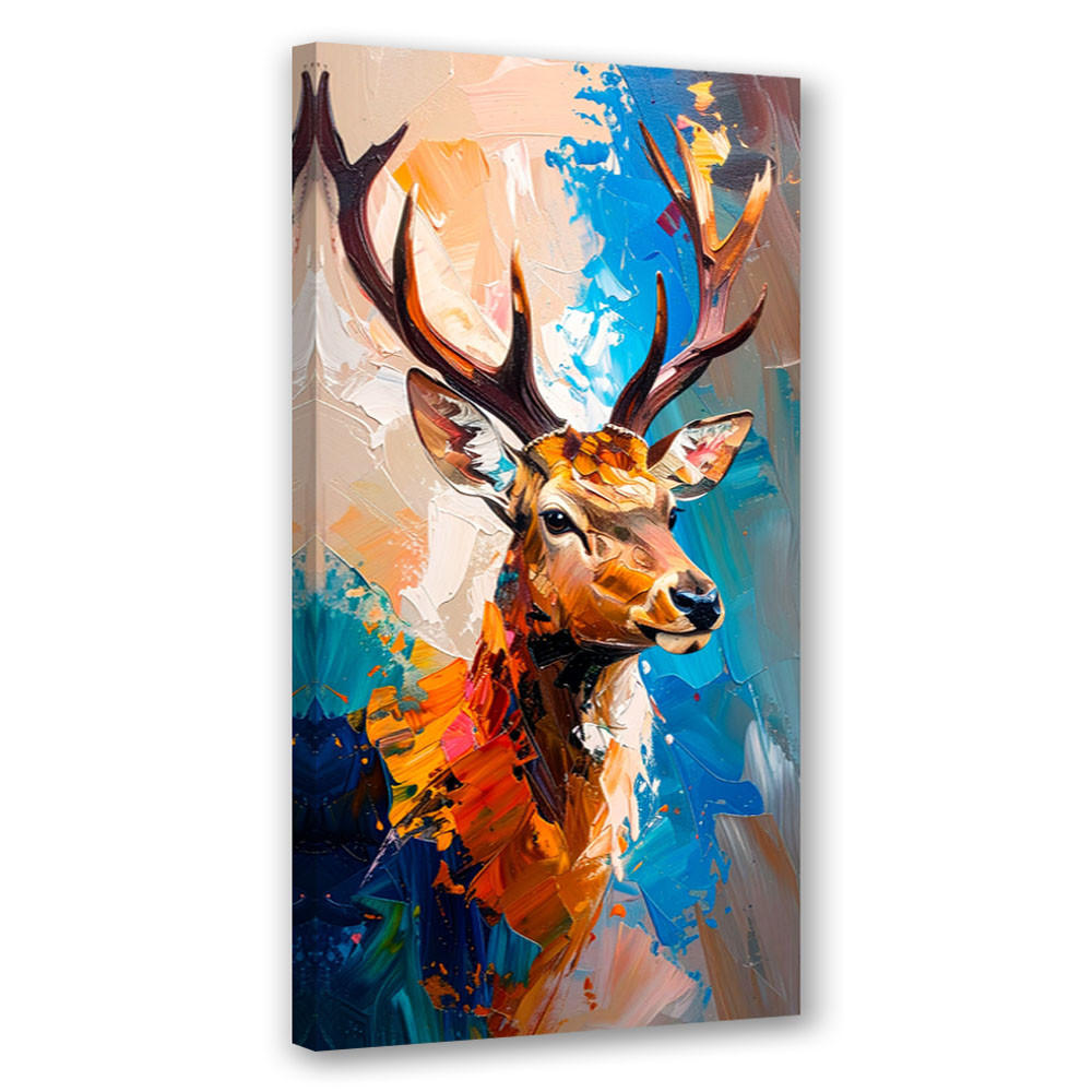 LEINWANDBILD Hirsch-Natur-Malerei-Imitation 60x120cm - Blau, Textil (60/120cm) - Feeby