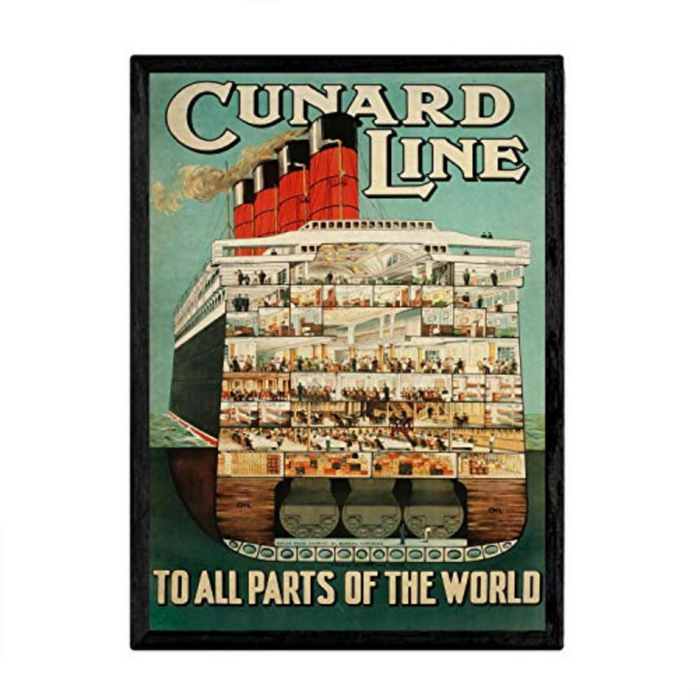 POSTER Transatlantisch Vintage A4 Schwarzer Rahmen - Schwarz, Papier (29.7/5/21cm) - Nacnic