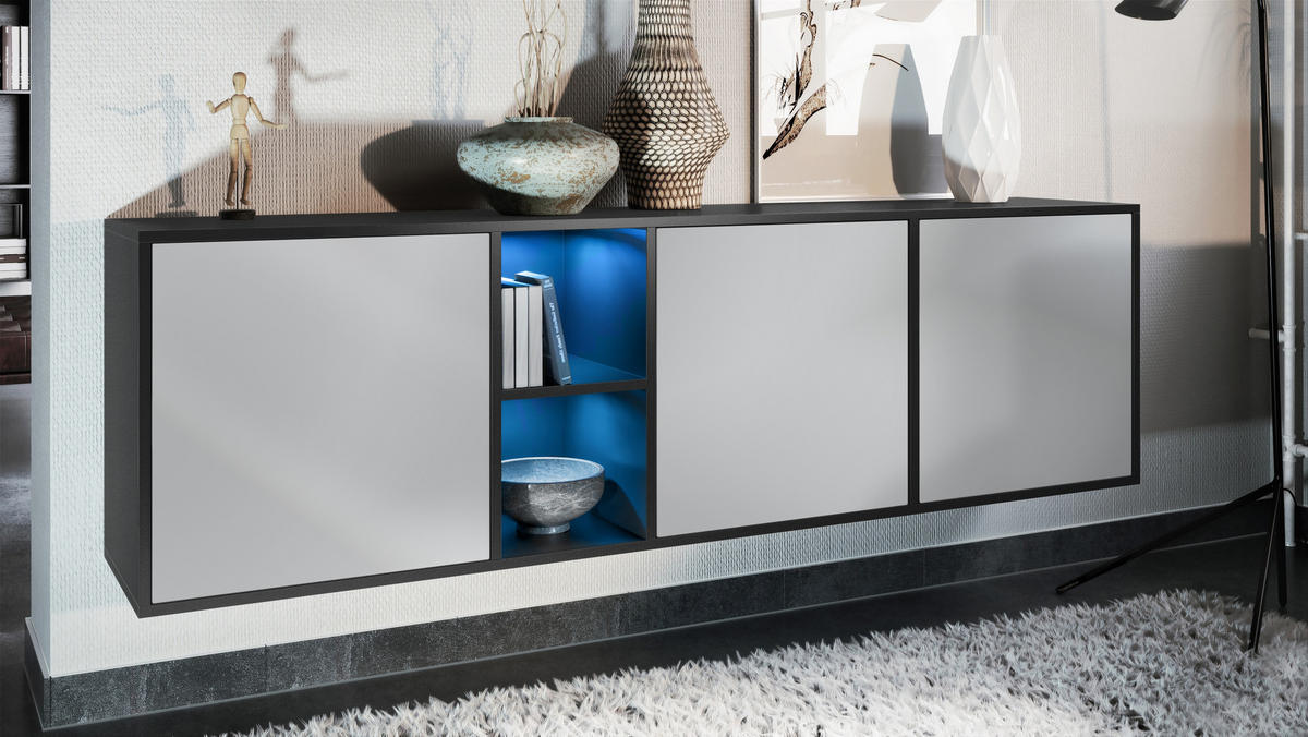 SIDEBOARD Cuba Türen in Hellgrau seidenmatt - Greige, Holzwerkstoff (182/53/35cm) - Vladon