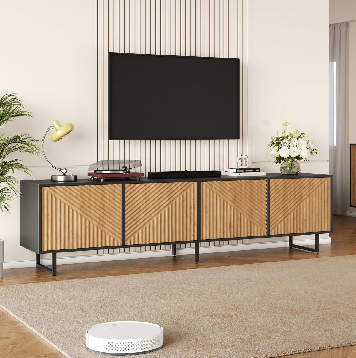 TV-ELEMENT mit 4 Türen 180 x 40 x 50 cm Naturholz Schwarz - Braun, Holzwerkstoff (40/50/180cm) - Beauniv
