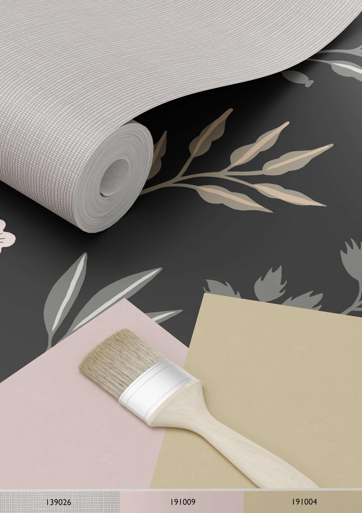 TAPETE Blumenmuster im skandinavischen Stil 53 cm x 10.05 m - Schwarz, Papier (53/1000cm) - ESTAhome