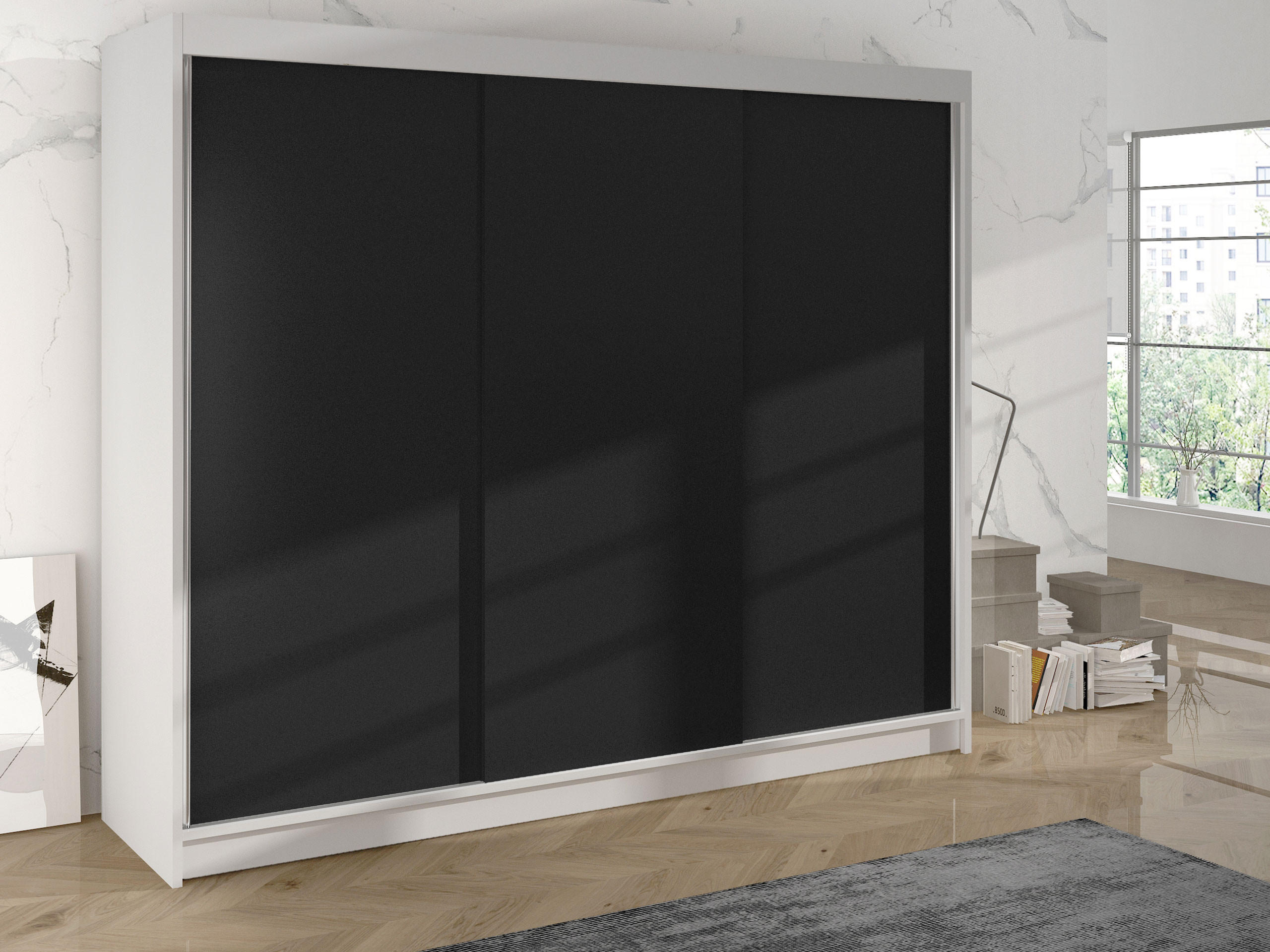SCHWEBETÜRENSCHRANK Derby II - Klar, Holzwerkstoff/Metall (200/215/58cm) - MIRJAN24