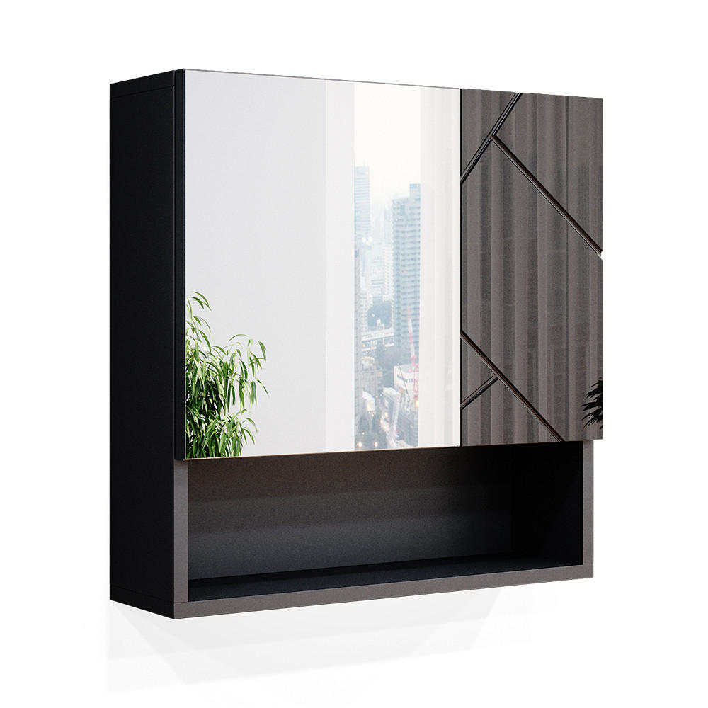 BADSPIEGELSCHRANK Irma Anthrazit Hochglanz 54 x 55 cm - Anthrazit, Holzwerkstoff (54/55/16.9cm) - Vicco