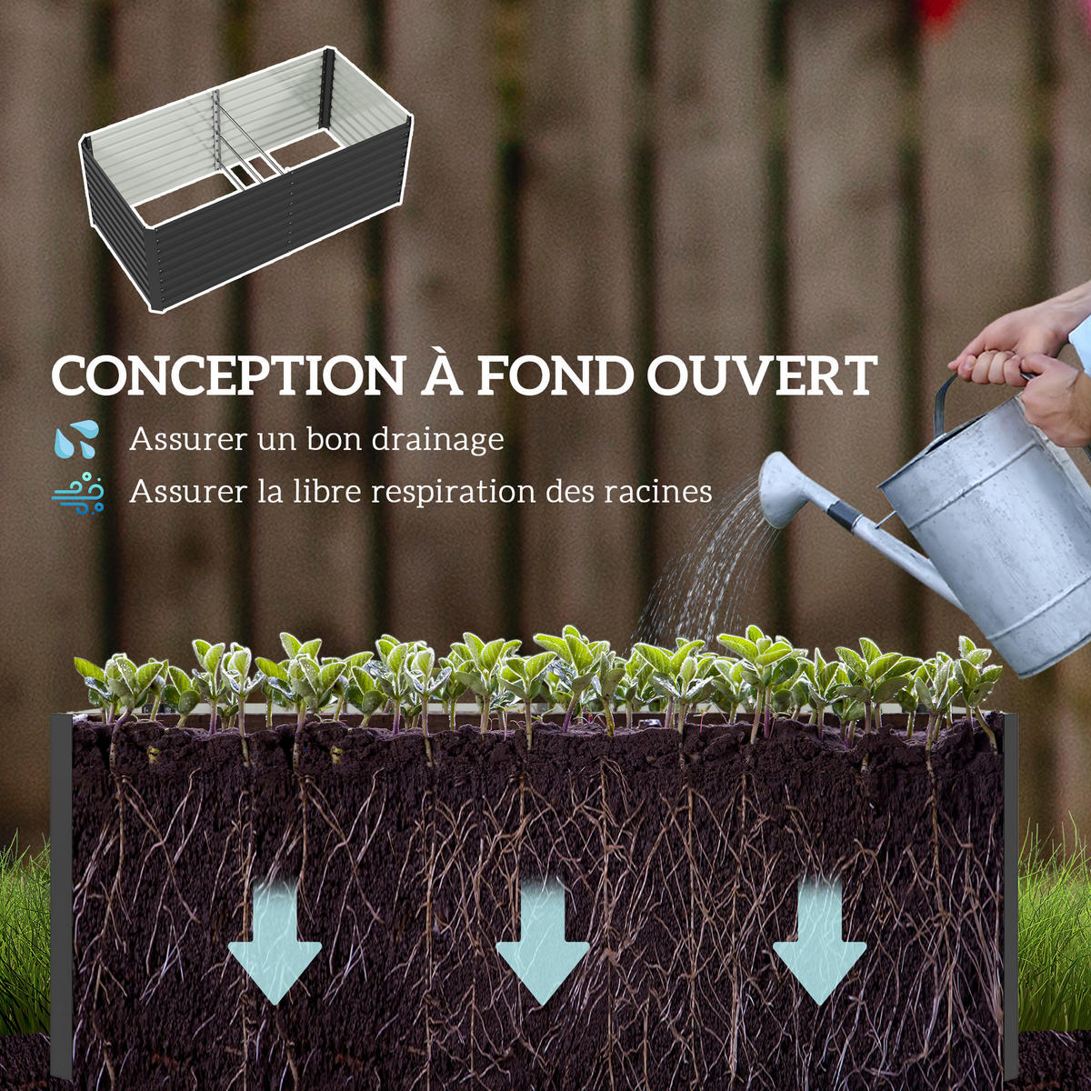 HOCHBEET DE-12169 160/80/60 cm offener Boden Grau - Dunkelgrau, Metall (160/60/80cm) - ComfortXL