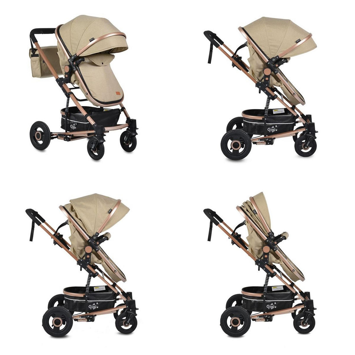 KINDERWAGEN Gigi beige Sportsitz Wickeltasche Getränkehalter - Beige, Metall (94/63/103cm) - Moni