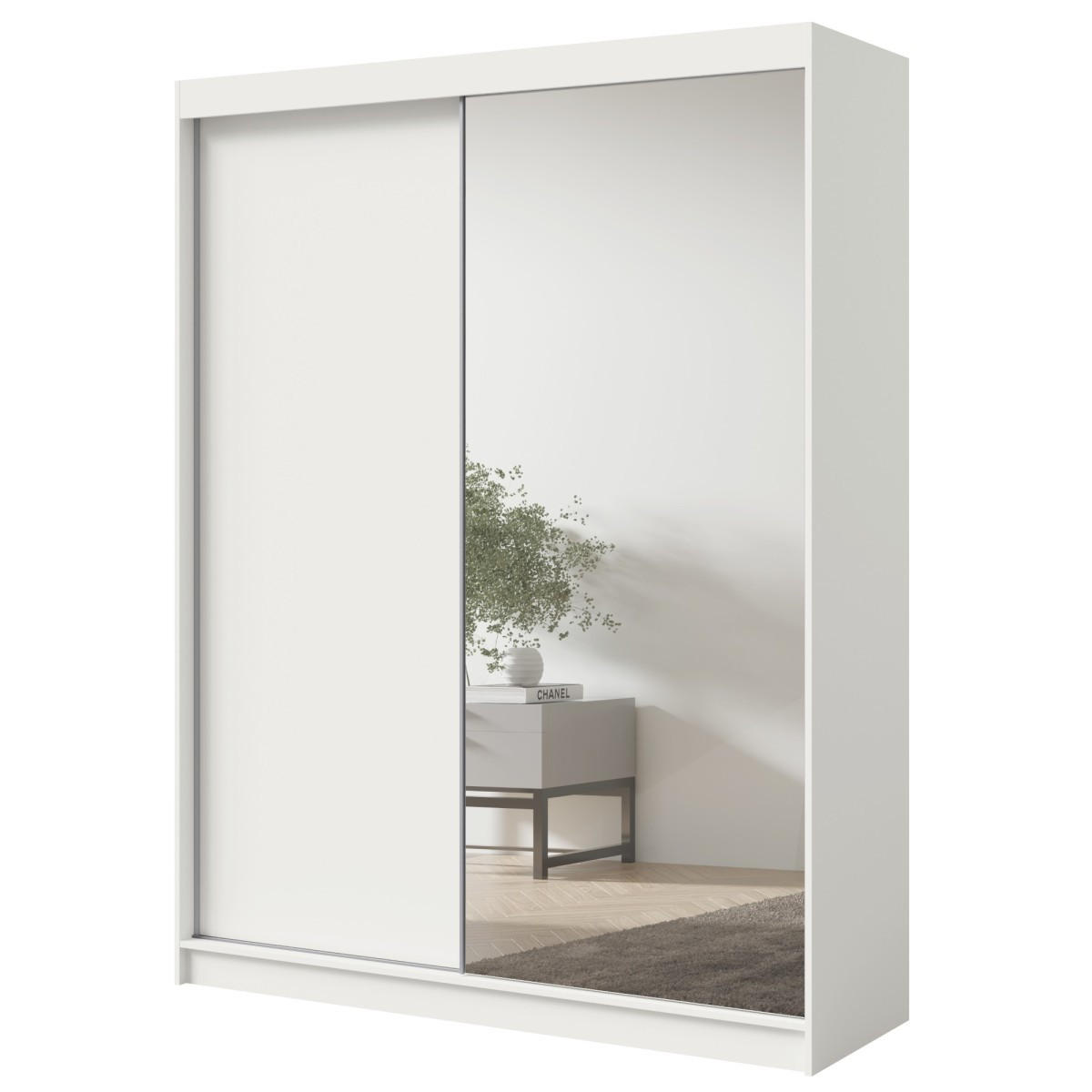 SCHWEBETÜRENSCHRANK mit Spiegel Fiore Plus 2D1L 180 Weiß/Silber - Silberfarben/Weiß, Holzwerkstoff/Metall (180/236/60cm) - mzm24