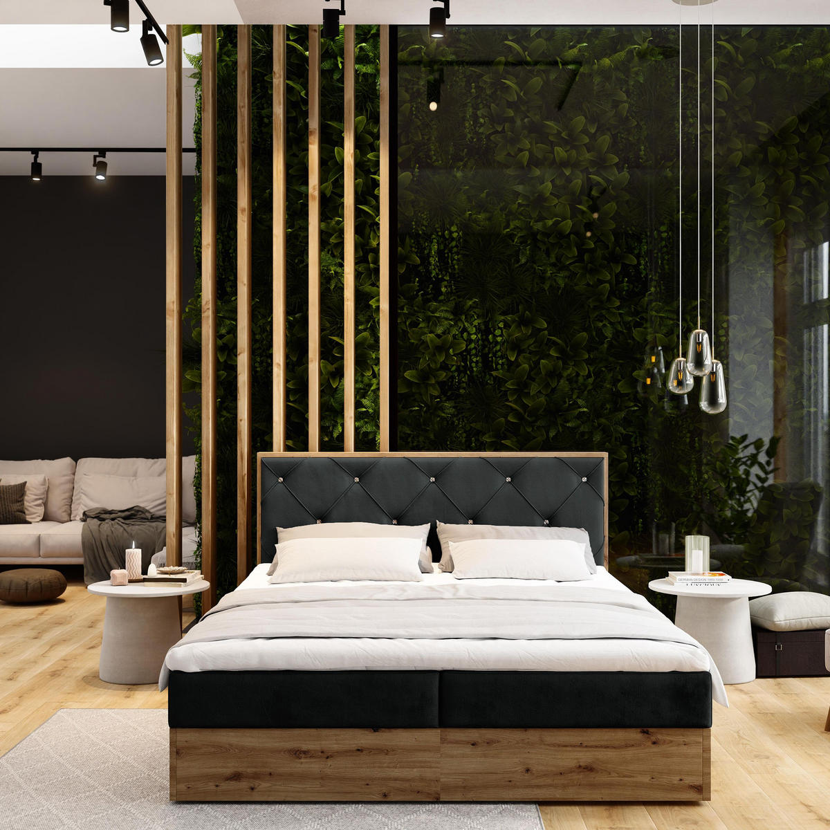 BOXBETT FOSCO 140x200 cm mit Matratze und Topper - Schwarz - Schwarz, Holz (140/200cm) - MASSENO