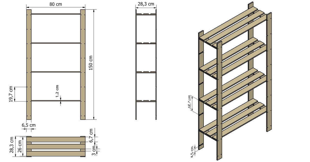 HOLZREGAL PINEPEAK 150x80x28cm 4 Fachboden 1,2cm dickes Kiefernholz Grau - Grau, Holz (80/150/28cm) - PROREGAL