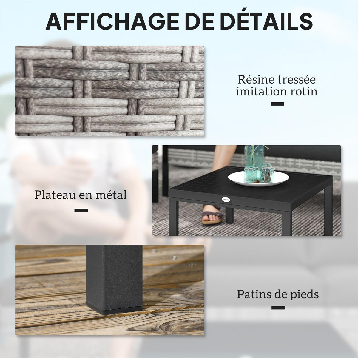 GARTENLOUNGE-SET DE-13619 6-teilig mit Tisch & Hocker Hellgrau - Hellgrau, Kunststoff/Metall - ComfortXL