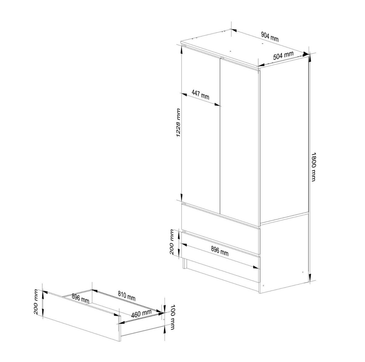 KLEIDERSCHRANK Weiß 180x51x90 cm - Weiß, Holzwerkstoff (180/180/51cm) - Akord