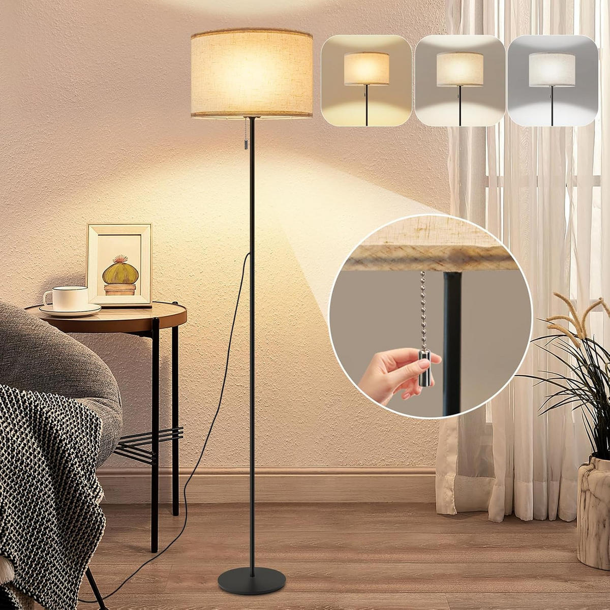 LED STEHLAMPE Liora 30/16/136 cm - Schwarz, Textil/Metall (30/16/136cm) - ZMH