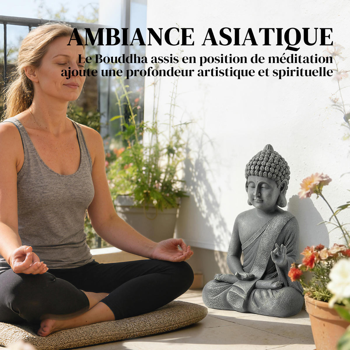 BUDDHAFIGUR DE-13883 meditierend aus Magnesiumoxid Dunkelgrau - Dunkelgrau, Stein (23/51/32cm) - ComfortXL