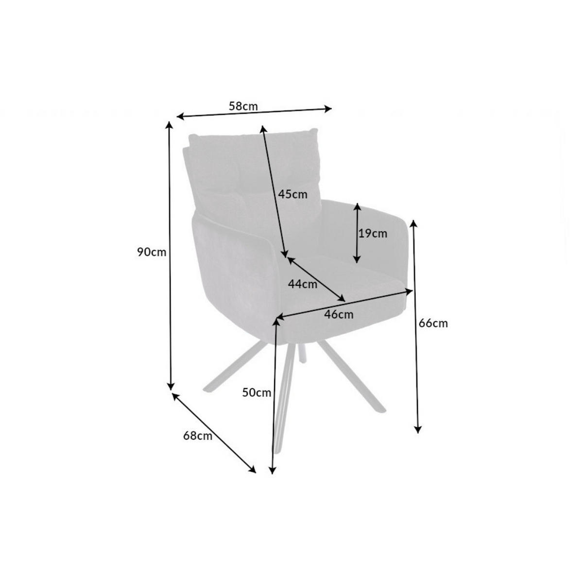 ARMLEHNSTUHL BIG GEORGE Samt, Strukturstoff Anthrazit - Anthrazit/Schwarz, Textil/Metall (58/90/68cm) - riess-ambiente