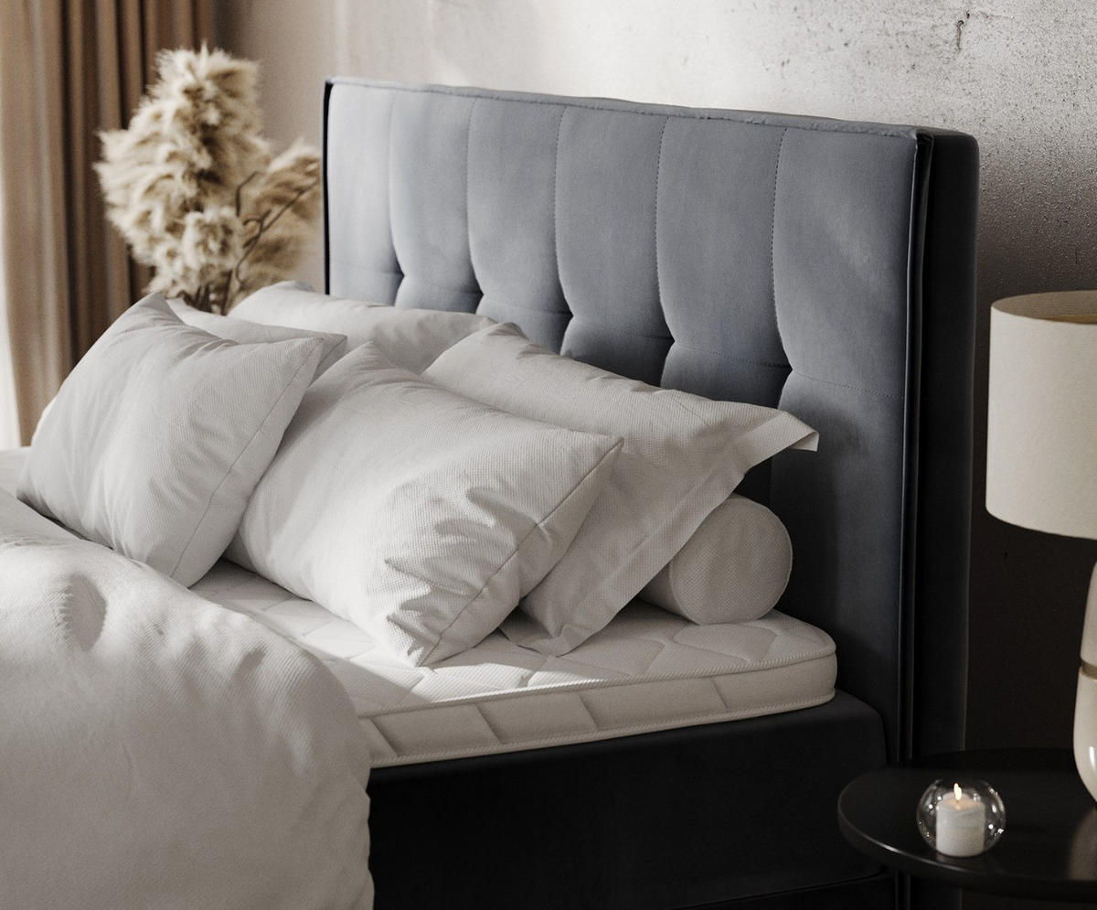 BOXBETT Tivra 140/200 cm Dunkelgrau im Kronos Stoff - Dunkelgrau/Schwarz, Holz/Holzwerkstoff (140/200cm) - AltaBeds