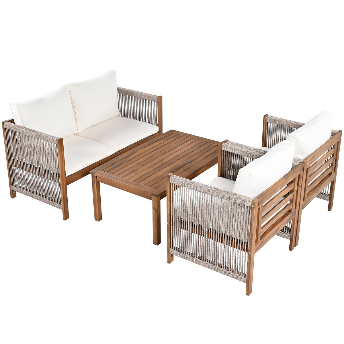 GARTENLOUNGE 5-tlg. Beige - Beige, Holz - ComfortXL