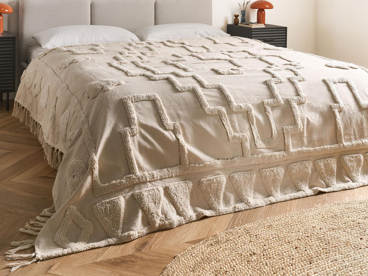 PŘIKRÝVKA Bavlna 200/220 cm Béžová Chack - béžová, textil (200/220cm) - Beliani