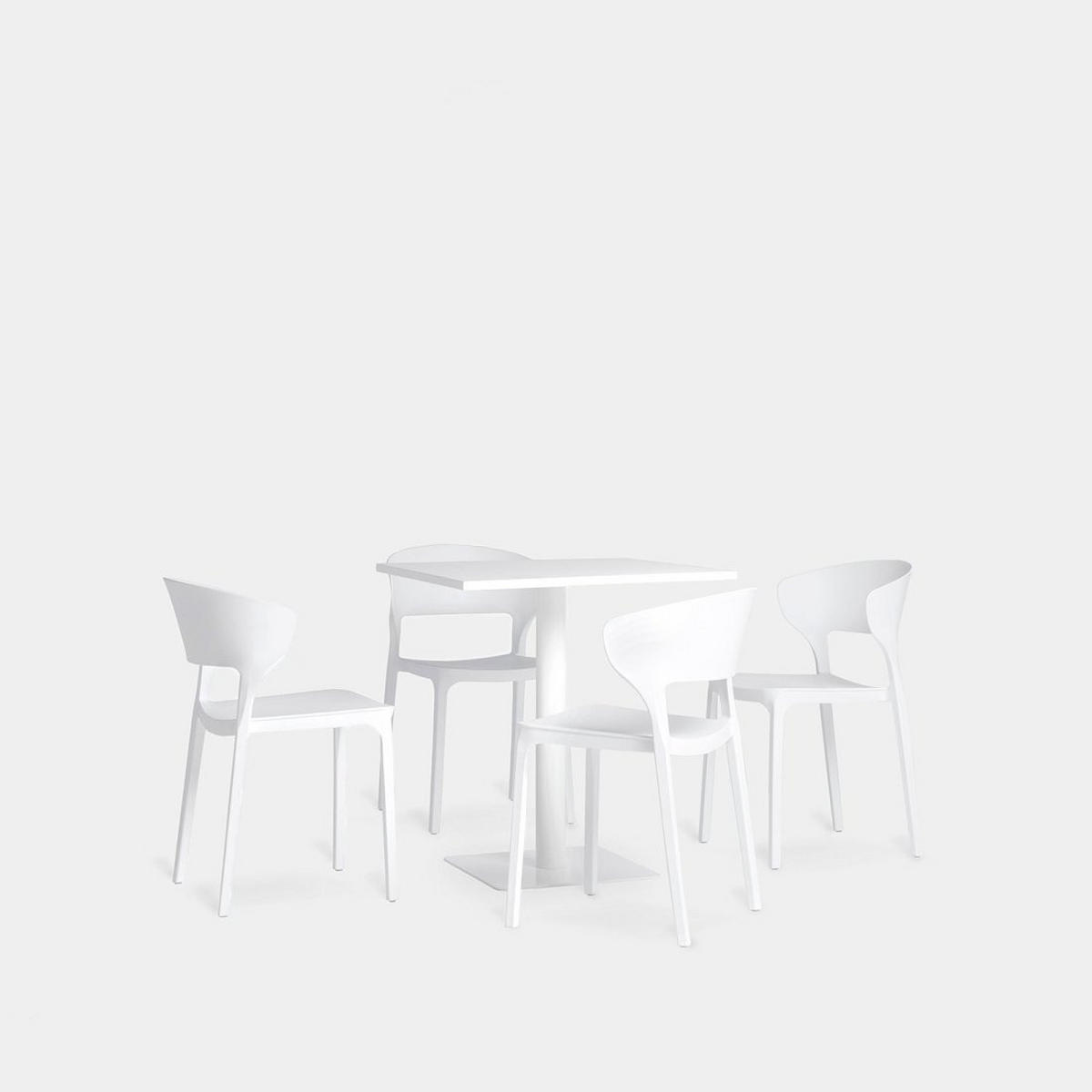 GARTEN-SET mit Tisch und 4 stapelbaren Stühlen in Weiß Serin - Weiß, Metall - Klast Home