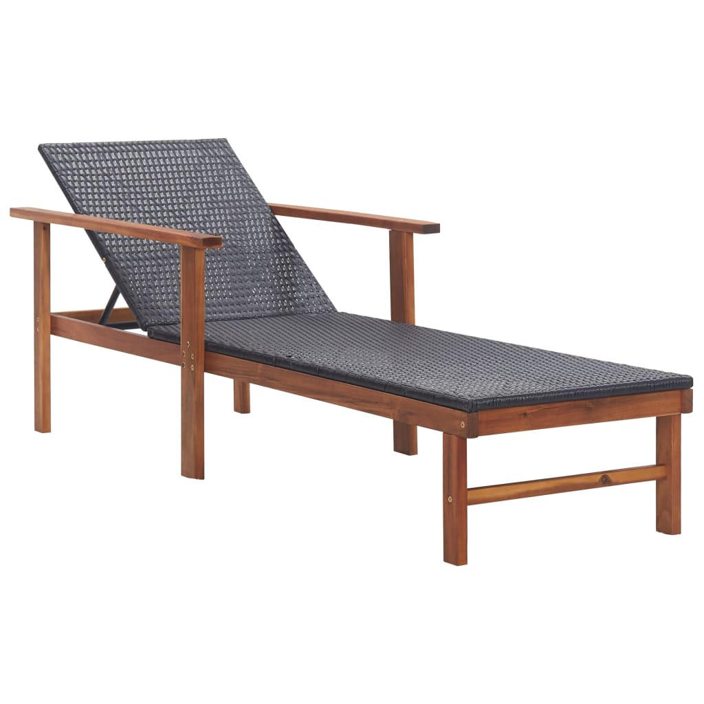 SONNENLIEGE Poly Rattan Und Massivholz Akazie Schwarz - Schwarz, Kunststoff (55/56/200cm) - vidaXL