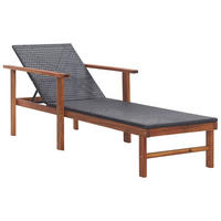 SONNENLIEGE Poly Rattan Und Massivholz Akazie Schwarz - Schwarz, Kunststoff (55/56/200cm) - vidaXL