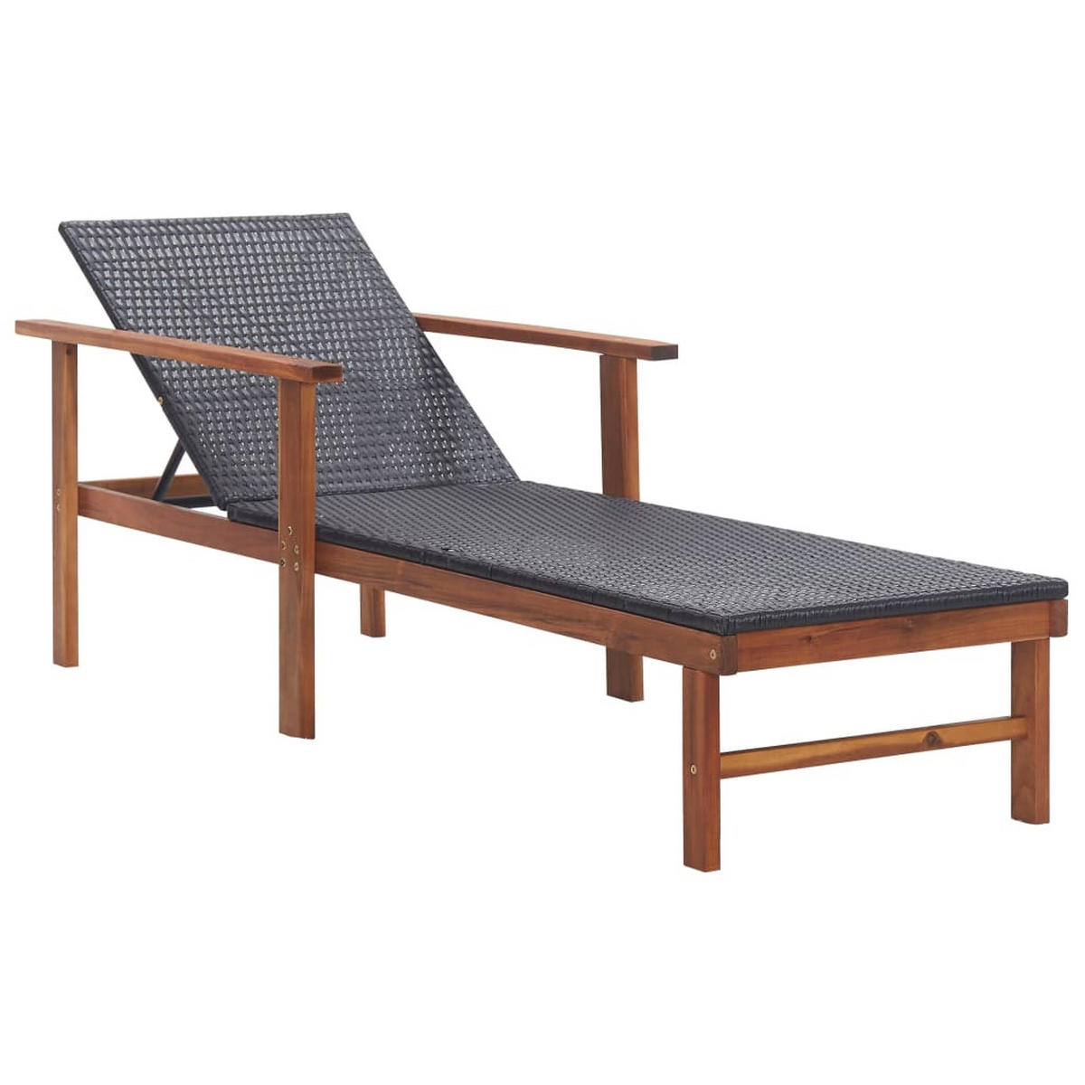 SONNENLIEGE Poly Rattan Und Massivholz Akazie Schwarz - Schwarz, Kunststoff (55/56/200cm) - vidaXL