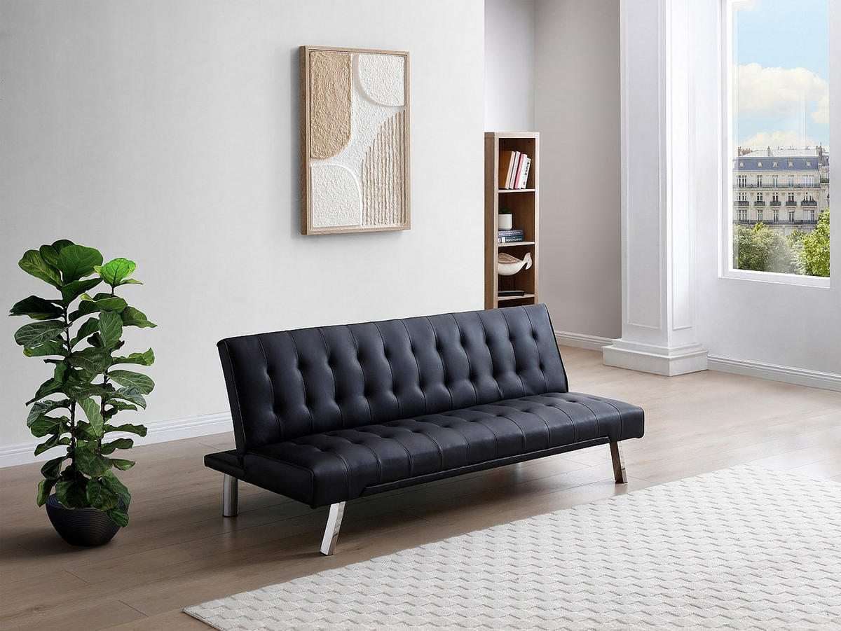 SCHLAFSOFA - 2 Personen - kunstleder - schwarz Guillaume - Schwarz, Leder/Metall (177/74/78cm) - Vente-Unique