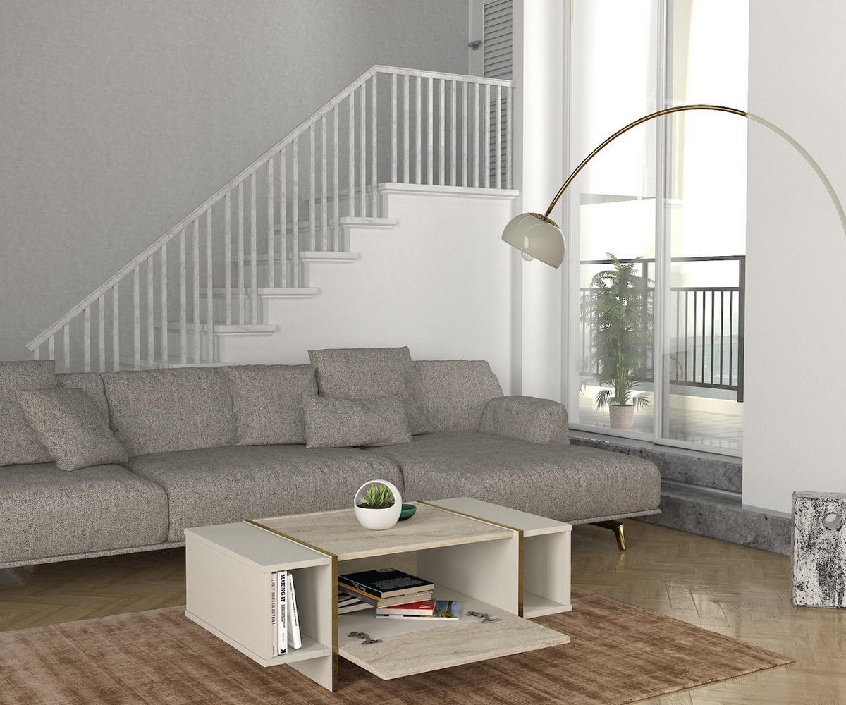 COUCHTISCH Veyron Beige Granit Optik - Beige, Holzwerkstoff (60/104/37cm) - moebel17