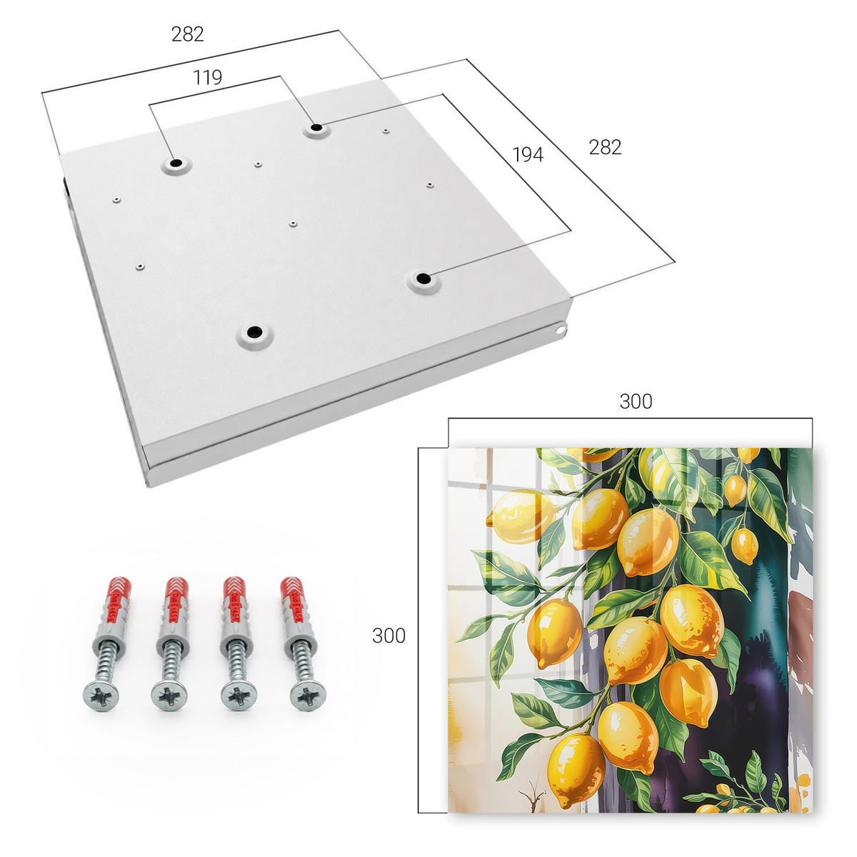 SCHLÜSSELBOX Weiß 30x30 cm – Türöffnung nach rechts - Lemon Charm - Gelb, Metall (30/30/5cm) - TULUP
