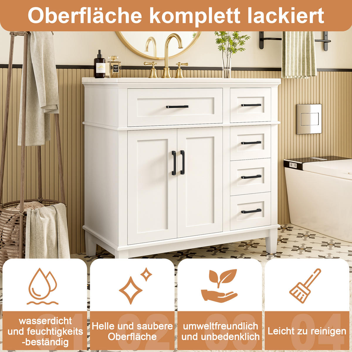 BADEZIMMERSCHRANK Weiß 90/46/87 cm - Weiß, Holz (90/87/46cm) - PANGIVO