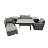 GARTENMÖBEL SET mit Beistelltischen,Zweisitzer Polyrattan 5-Sitzer - Dunkelgrau/Grau, Glas/Kunststoff - Fimous