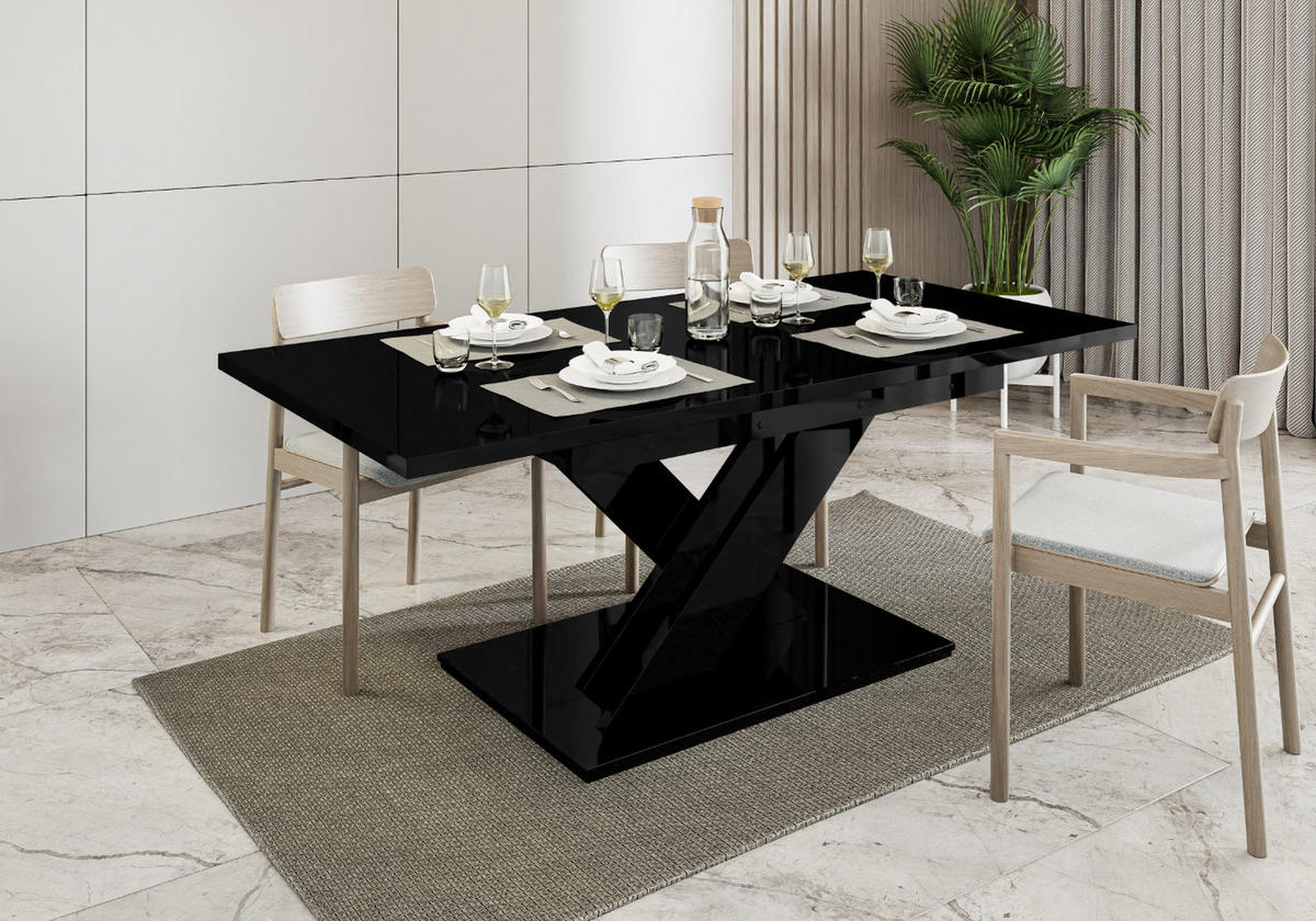 ESSTISCH Ausziehbar 140-180 cm Schwarz glänzend - Weiß Hochglanz, Holzwerkstoff (180/80/75cm) - Home Collective