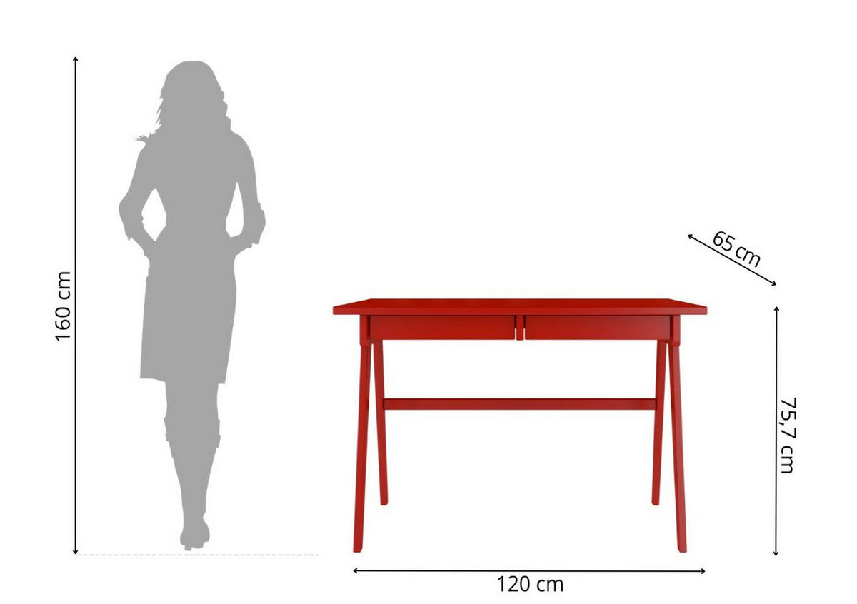 SCHREIBTISCH Edda, 120/65/75 cm in Rot, Buchenholz - Rot, Holz/Buchenholz (65/120/75.5cm) - Visby