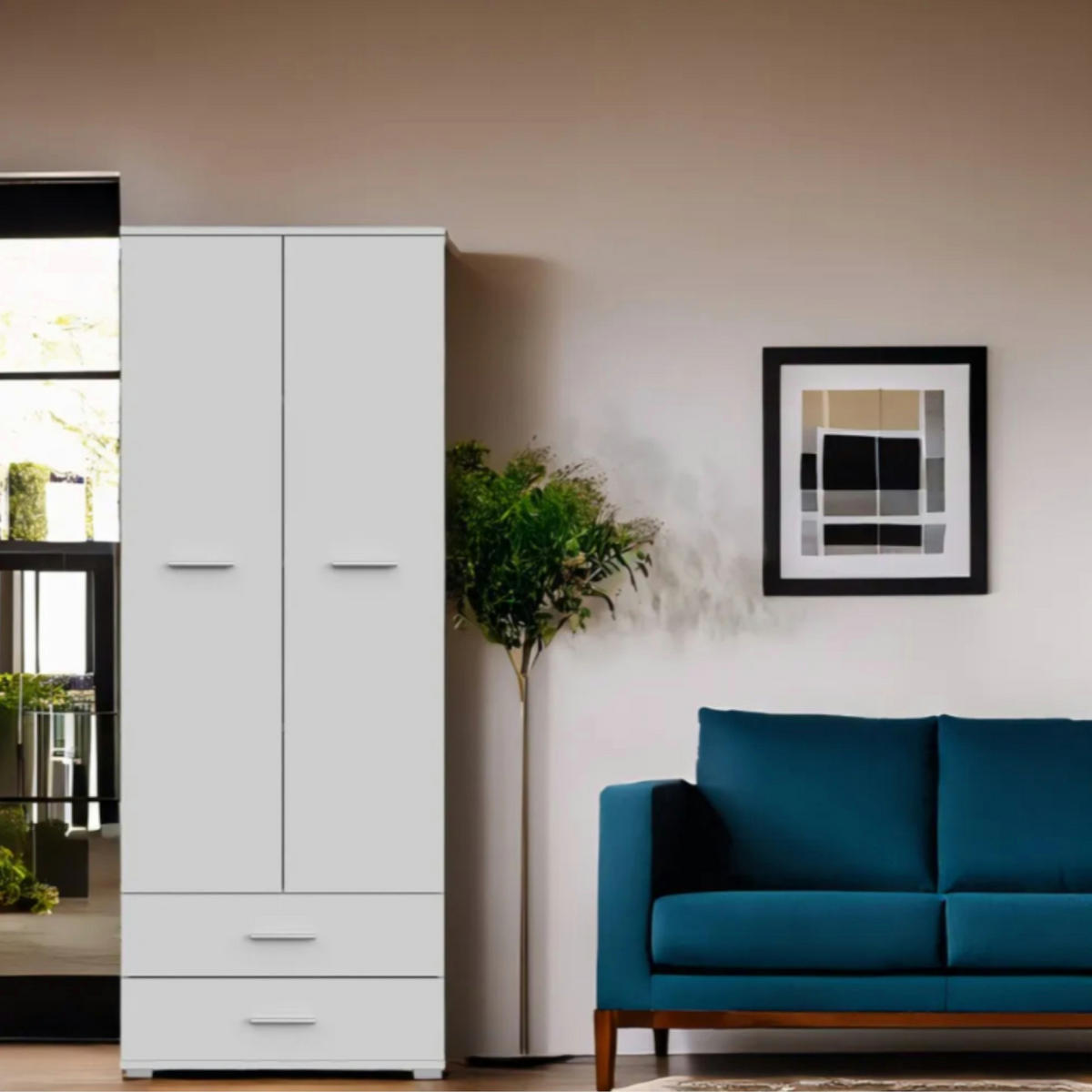 HOCHSCHRANK FAUSKE SZF4-2D2S Schubladen Weiß - Silberfarben/Weiß, Holzwerkstoff/Kunststoff (69/180/36cm) - Komodee