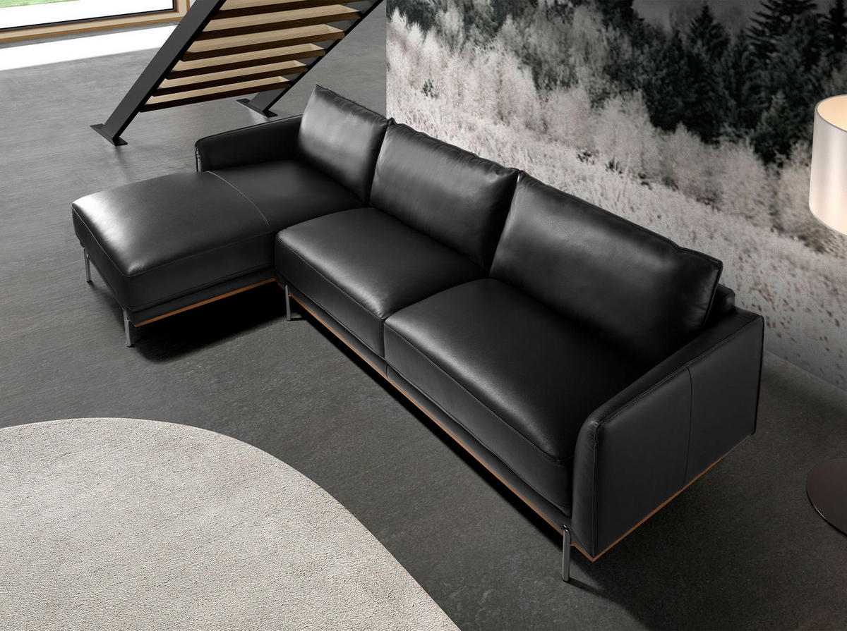 ECKSOFA Linke Chaiselongue Sofa schwarzes Leder 295/160/83 cm - Edelstahlfarben/Schwarz, Leder (295/160cm) - ANGEL CERDA