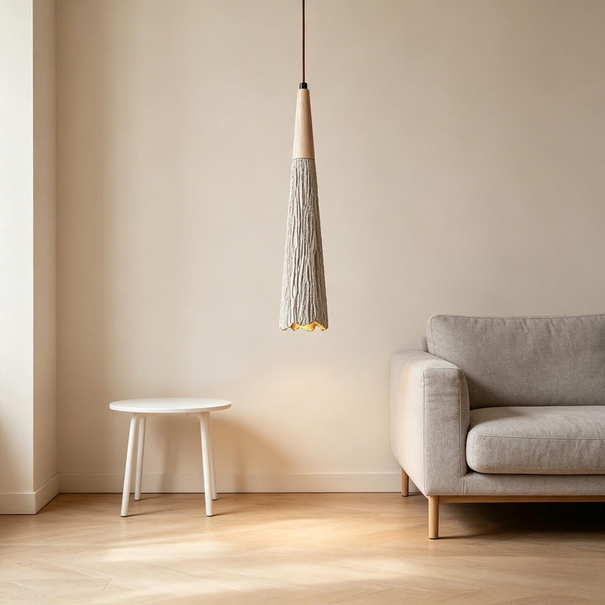 PENDELLEUCHTE Beton & Holz, Wabi Sabi 42CM - Gelb, Naturmaterialien (7/42/7cm) - Authentics