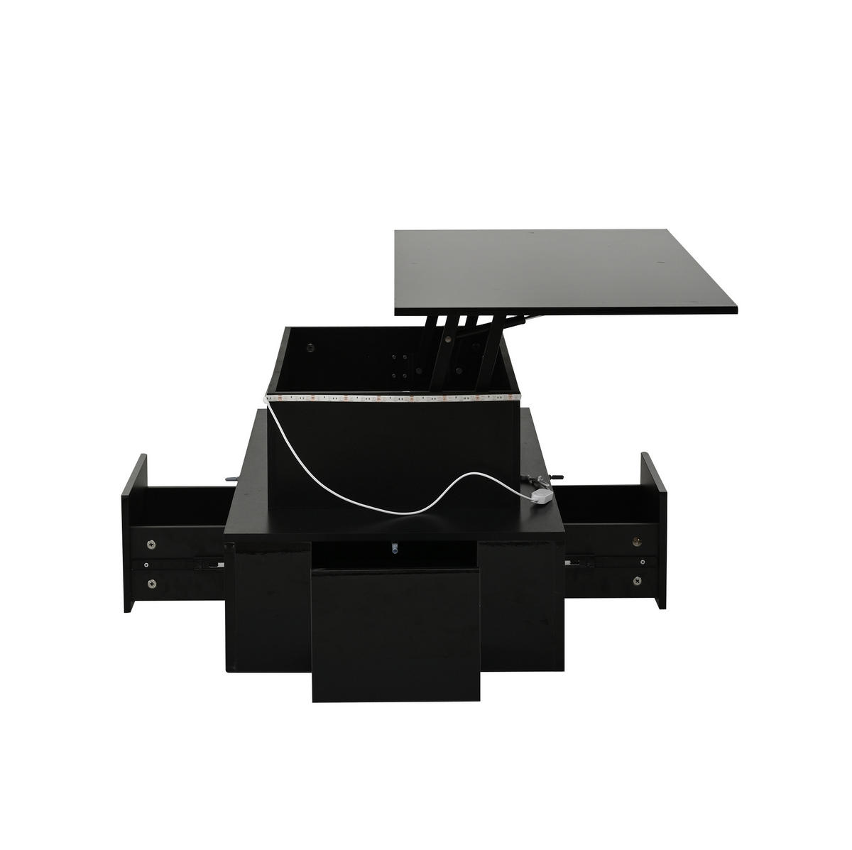KONFERENČNÍ stolek 100/50/40 cm černý z MDF s LED, výklopnou deskou a úložným prostorem - barva dubu, kompozitní dřevo (100/50/40cm) - OKWISH