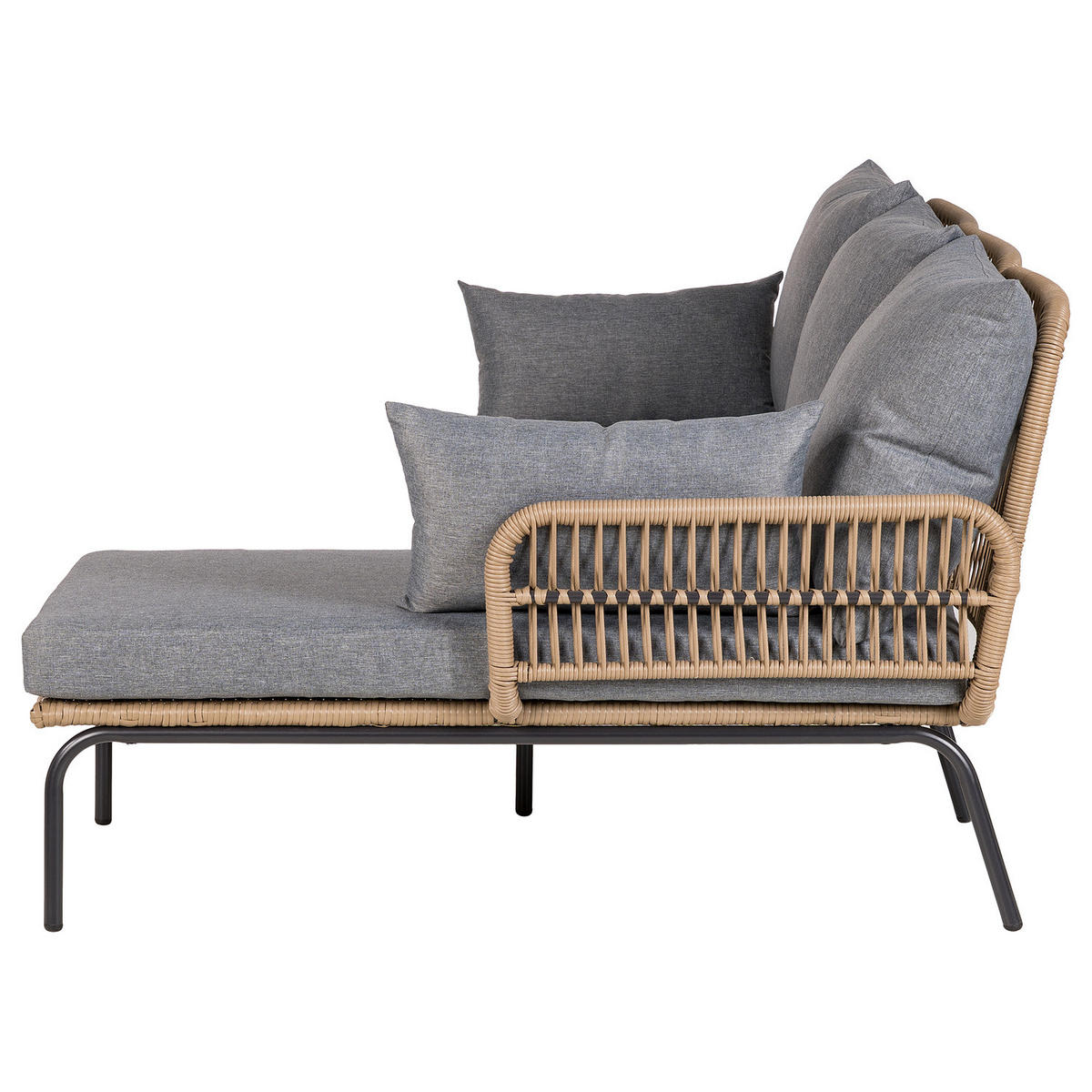 LOUNGESET - Polyrattan / Polyester - Beige / Grau - 3-teilig - Schwarz/Grau, Glas/Kunststoff - home24